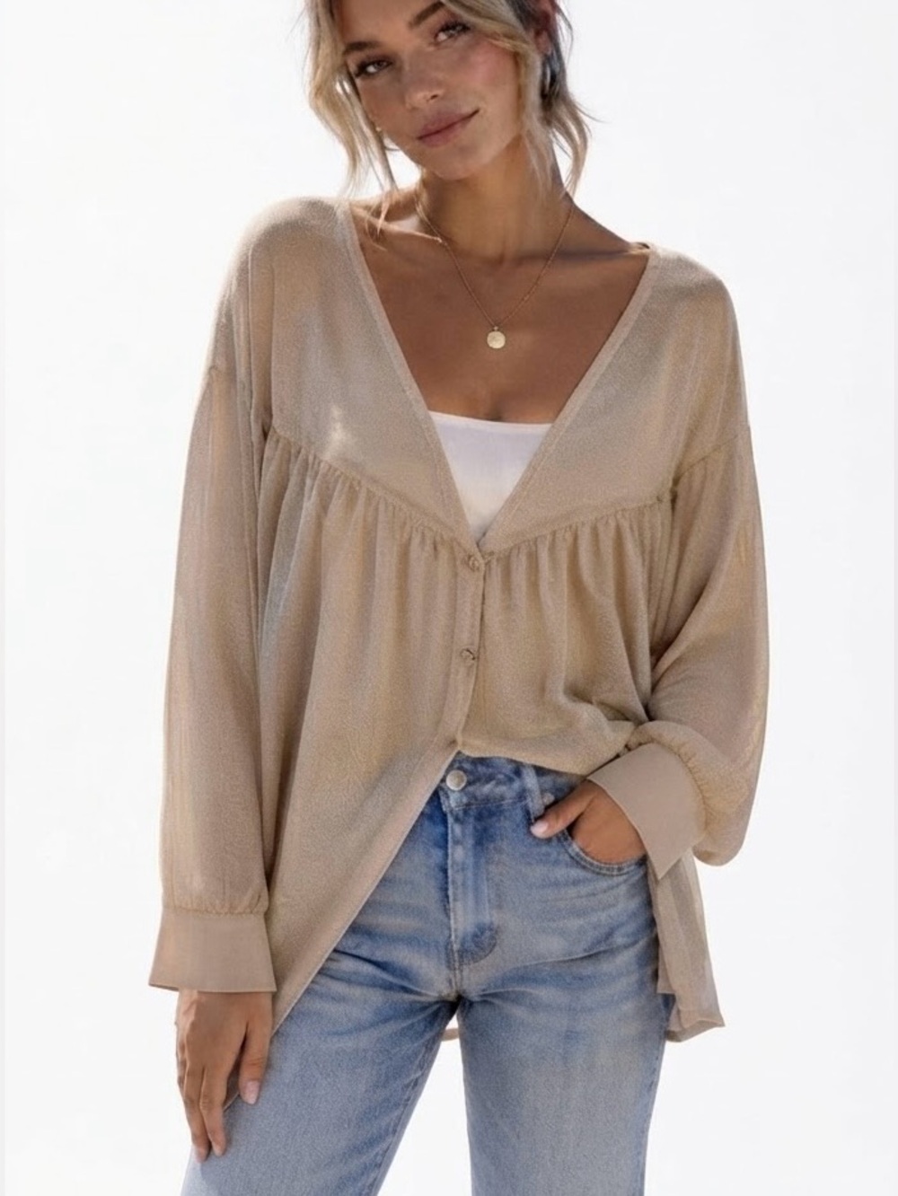 EMMA & SAM tan/gold top chic top